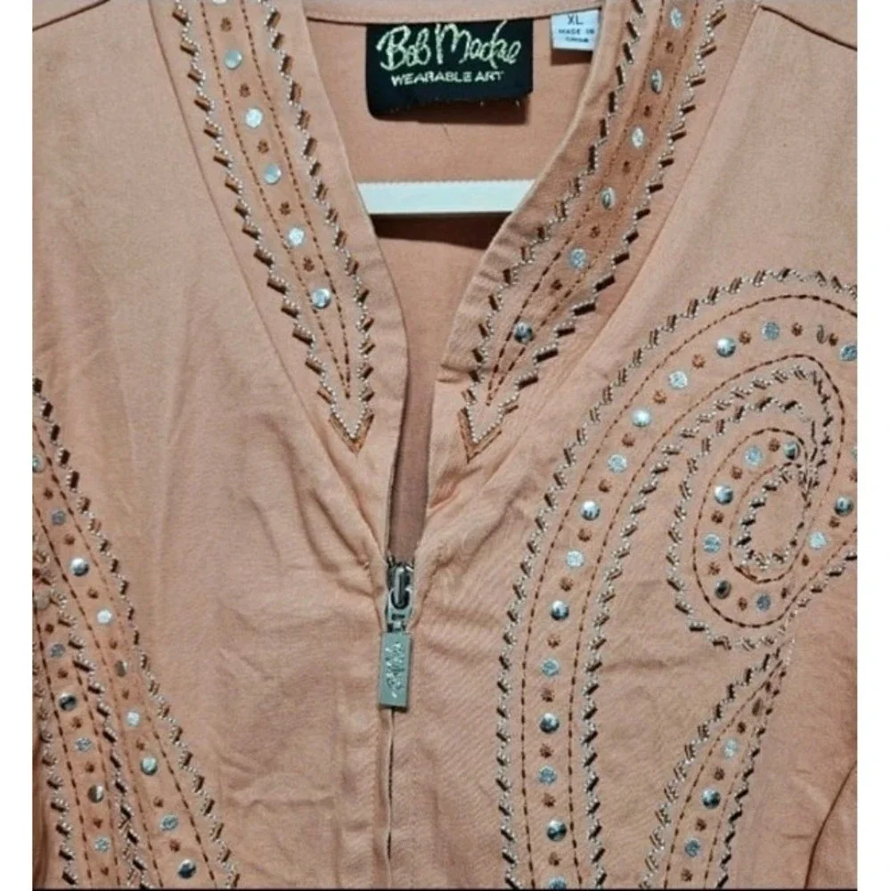 Bob Mackie Womens Embellished Jacket Wearable Art Southwestern‎ Cotton Orange XL